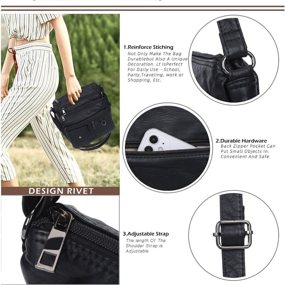 Small Crossbody Bag Women PU Leather Multi Pockets Handbag for Daily Use - Picture 5 of 7